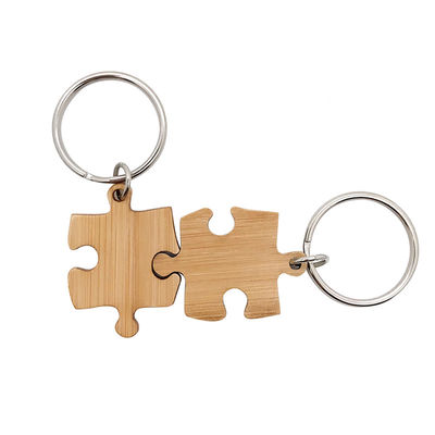 Bambu Ahşap Eşleştirme Puzzle Anahtarlık Gravür UV Baskı